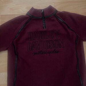 Harley Davidson 1/4 zip wool blend woman’s sweater with faux leather trim XL